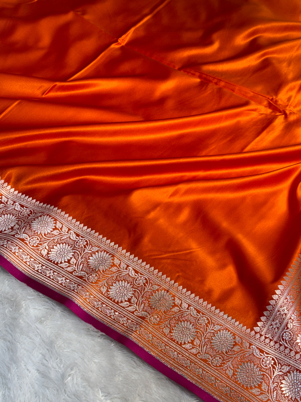 Mashru Silk Banarasi Plain Saree Zari Border Pallu