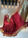 Banarasi Luxurious Meenakari Satin Silk Katan Saree With Rich Zari Pallu Border