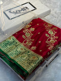 Mashru Silk Banarasi Contrast Meena Work Saree Zari Border Pallu