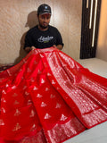 Pure Chiniya Silk Zari Border Buti Design Saree