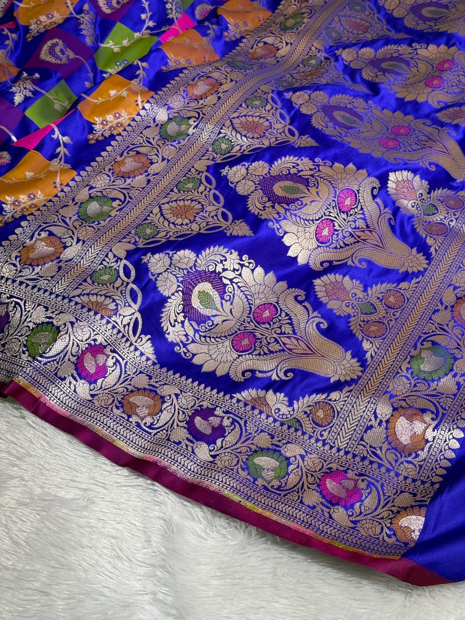 Pure Banarasi Rangkaat Silk Zari Border Saree