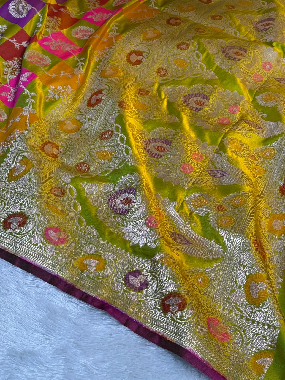 Pure Banarasi Rangkaat Silk Zari Border Saree