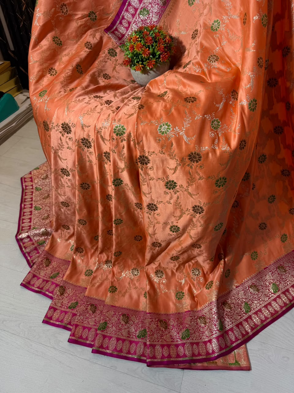Satin Katan Silk Contrast Dyeble Saree