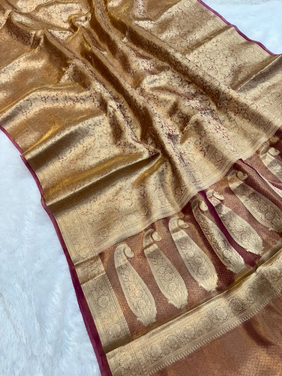 Pure Tissue Silk Tanchoi Jaal Design Saree